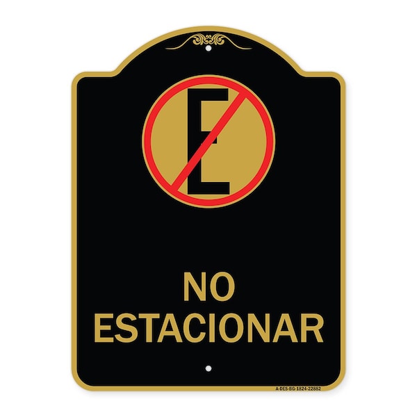Signmission Spanish Parking No Estacionar No Parking W/ Graphic, Black & Gold Alum Sign, 18" H, BG-1824-22882 A-DES-BG-1824-22882 - main